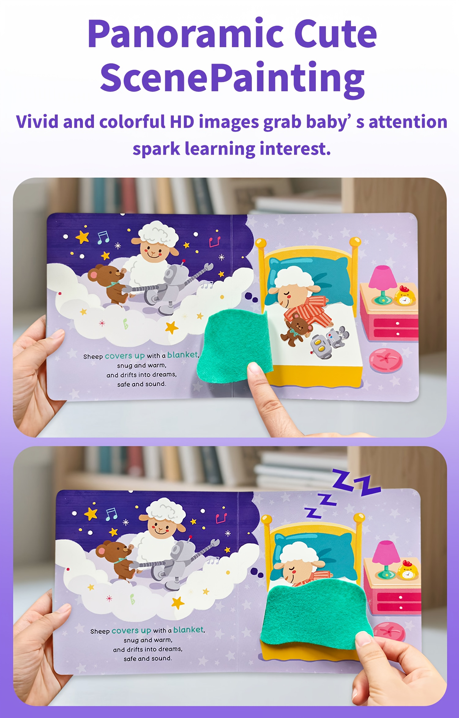 Sheep's sleepy time Learning books for kids, interactive Touch And Feel books, Good habit formation Lift-the-Flap Book, push, pull and slide, English learning, Engaging learning books, best gift for Christmas, New Year, Ramadan, birthdays, from Bear Tale