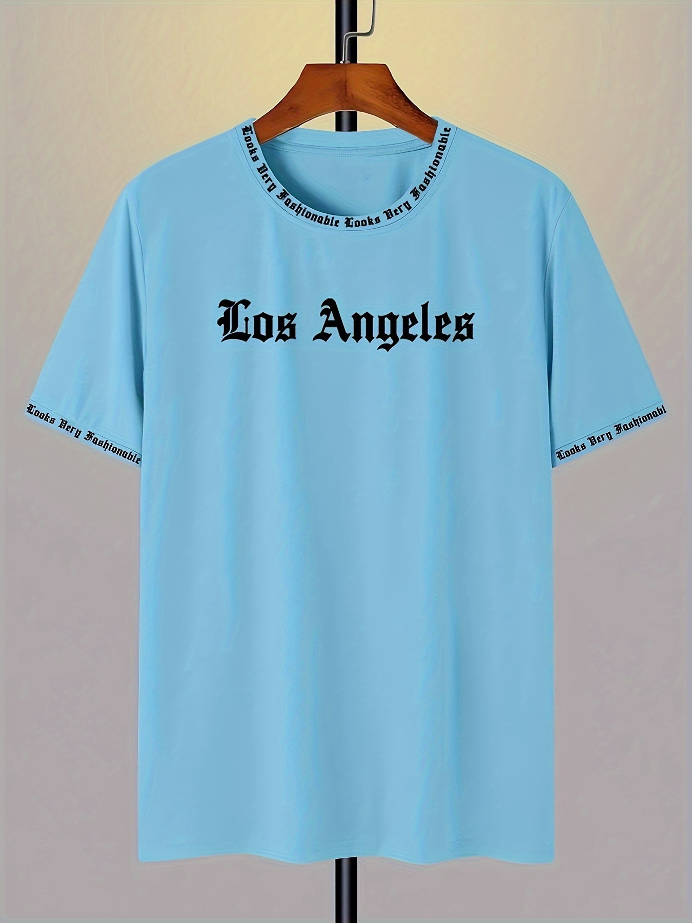 Men'S Los Angeles Graphic T-Shirt - Red Casual Short Sleeve Tee with Bold White Print, Soft Polyester Fabric, Round Neck, Perfect for Summer Outings, Casual Attire | Bold Graphic Tee | Smooth Texture
