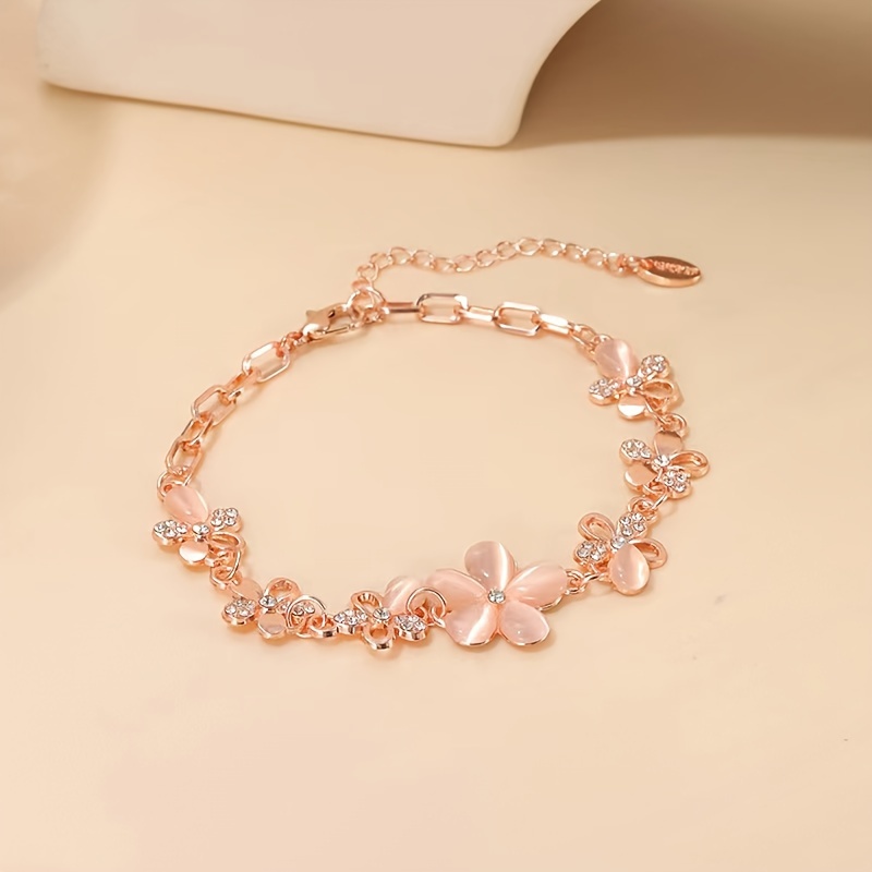 

Elegant And Cute Floral Rhinestone Women's Bracelet, Adjustable Sweet Fresh Style Flower Charm Jewelry, Ladies' Fashion Accessory