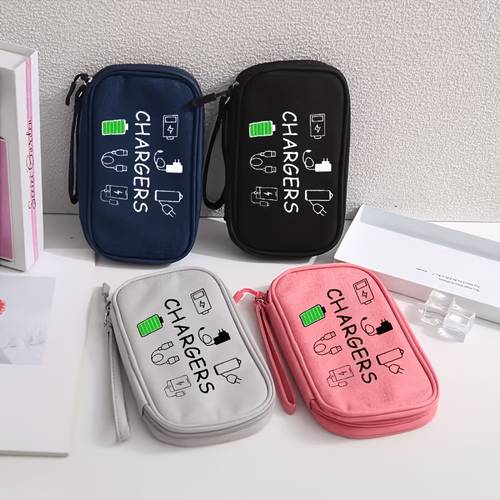 A Compact Travel Organizer Designed Specifically for Electronic Accessories, Ideal for Storing Items Like Data Cables, , Smartphones, and USB Flash Drives, All Held in a Protective Pouch