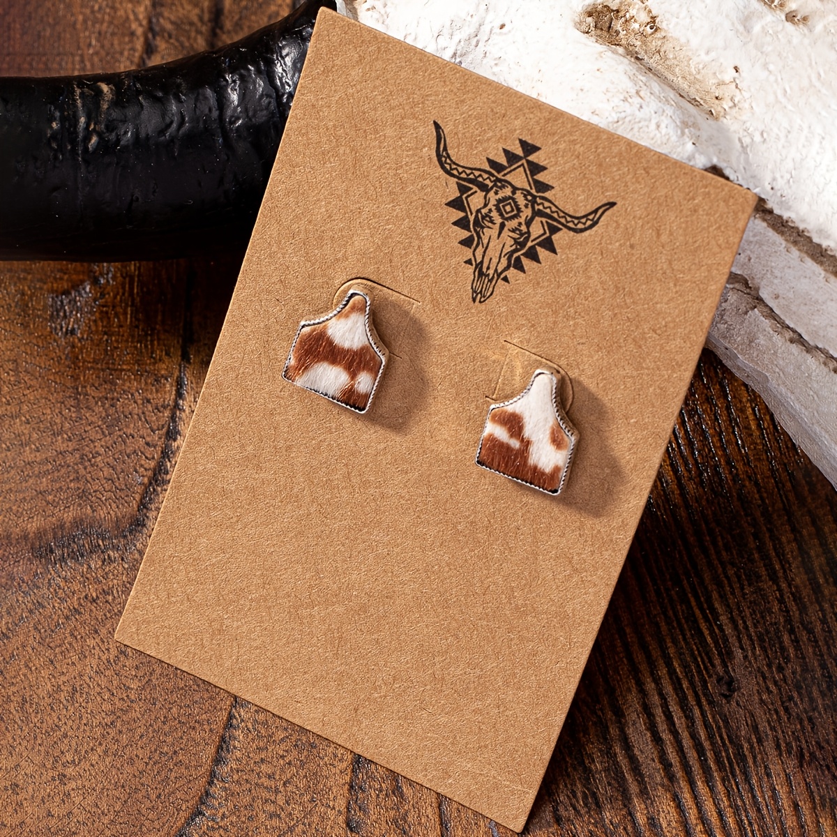 TEMU 1 Pair Western Style Cow Cattle Tag Shape Stud Earring Blue Turquoise Jewelry