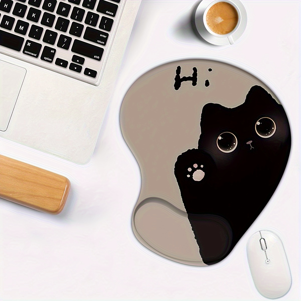 

Cute Cat Design Ergonomic Mouse Pad With Wrist Support, Customizable Washable Lycra Surface, Non-slip Rubber Base, Silicone Gel Wrist Cushion, Personalized Computer Office Mousepad