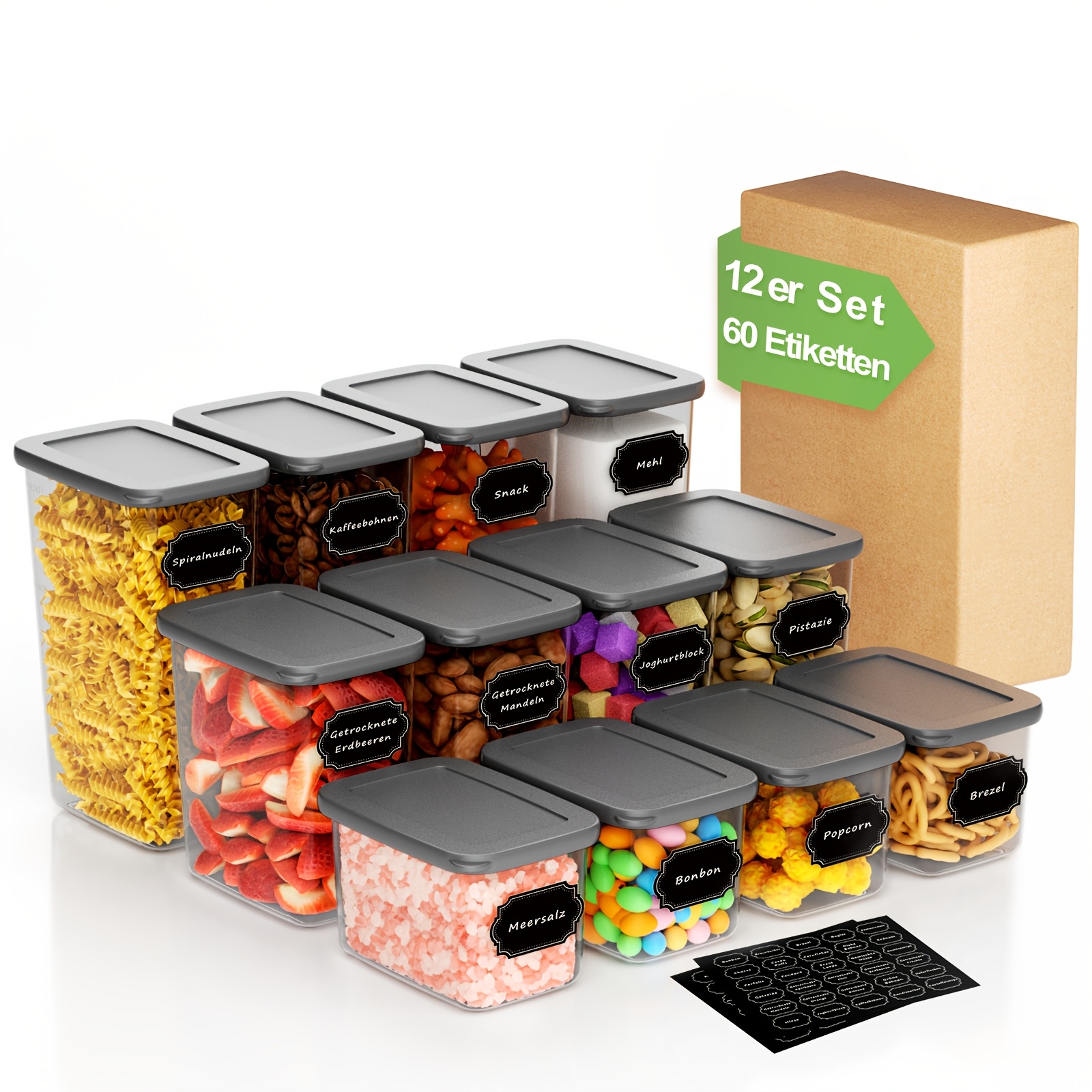 

A Set Of 24 Sealed Food Storage Containers (12 + 12 Jars) For Organizing And Storing Pantry, Suitable For Grains, Pasta, Flour, Sugar, And Food Preservation Boxes.