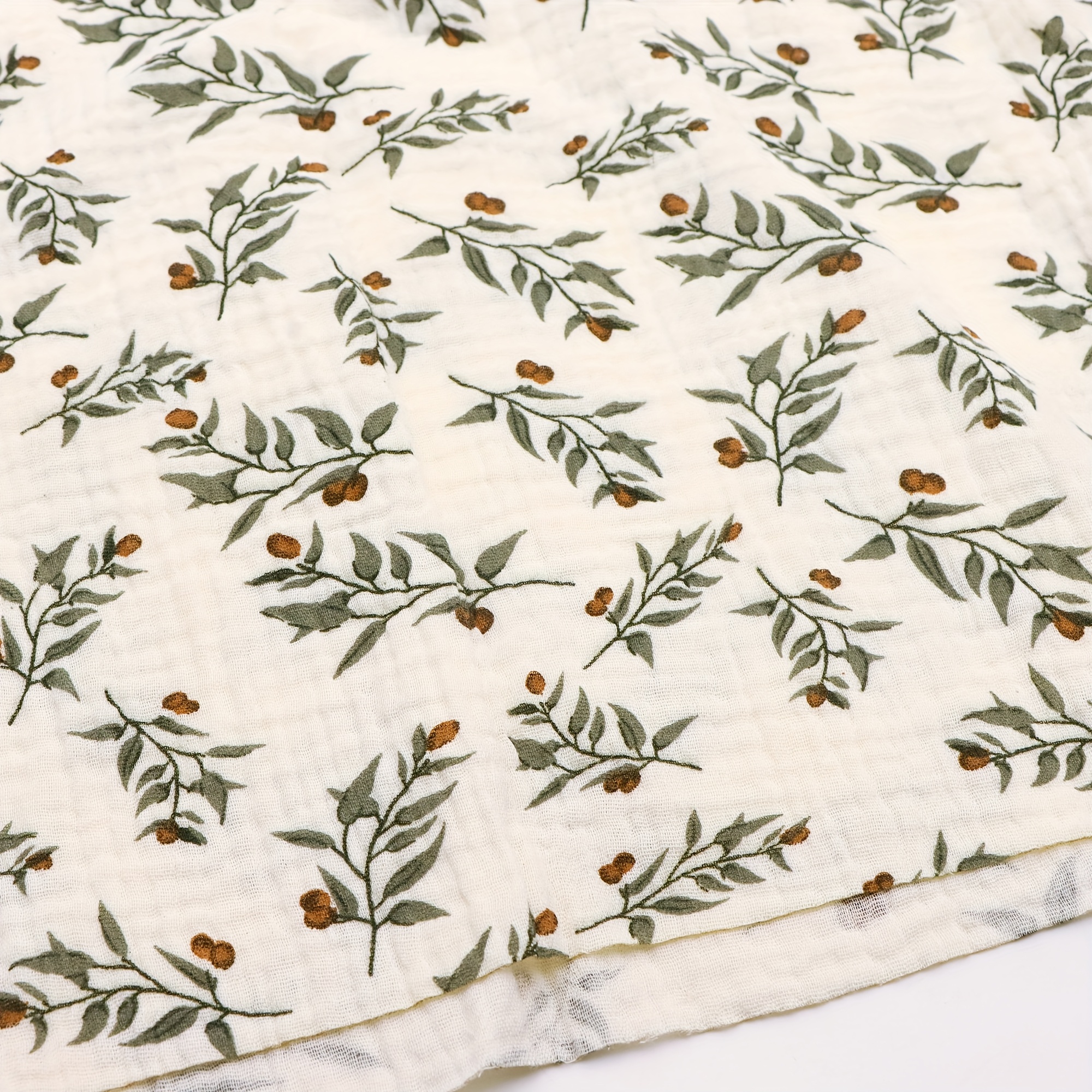 Image of 50x135cm (19.69x53inch) 100% Cotton Double Layers Gauze Fabric, Leaves Printed, Suitable For , Pet Blankets - Hand-cut - Printed Fabric Craft Material