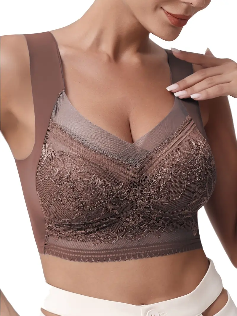Seamless Floral Lace Sports Bra Comfy Breathable Full - Temu Canada