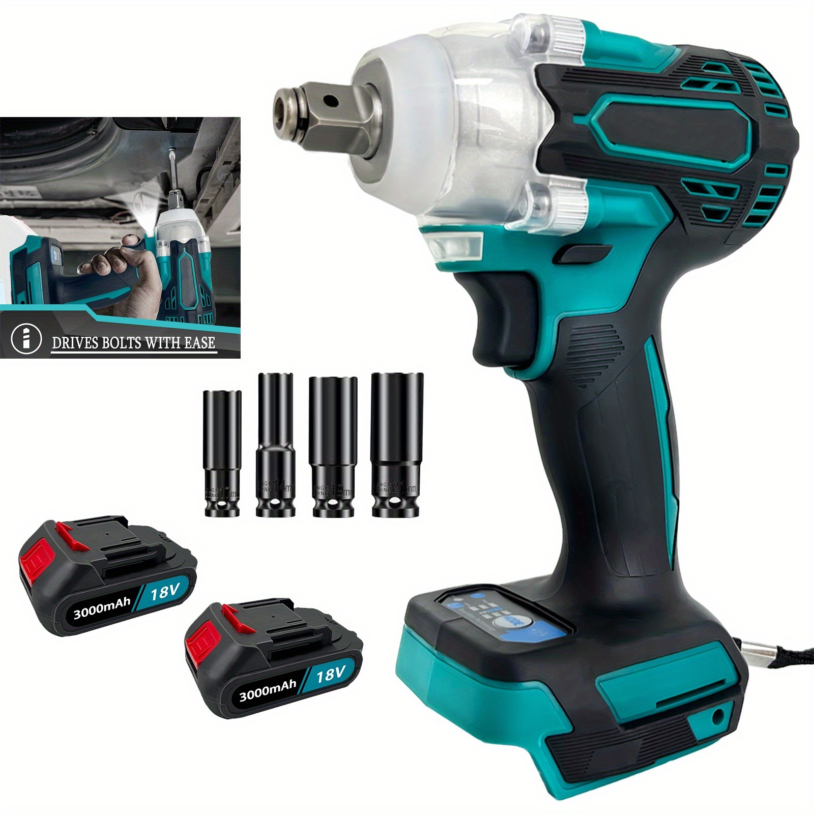 Image of Impact Wrench Cordless 1/2" Power Impact Gun With 2 Batteries, 350nm, 4 Sockets, 3200 Rpm Impact Drill, For Scaffolding, Car Assembly And Tires