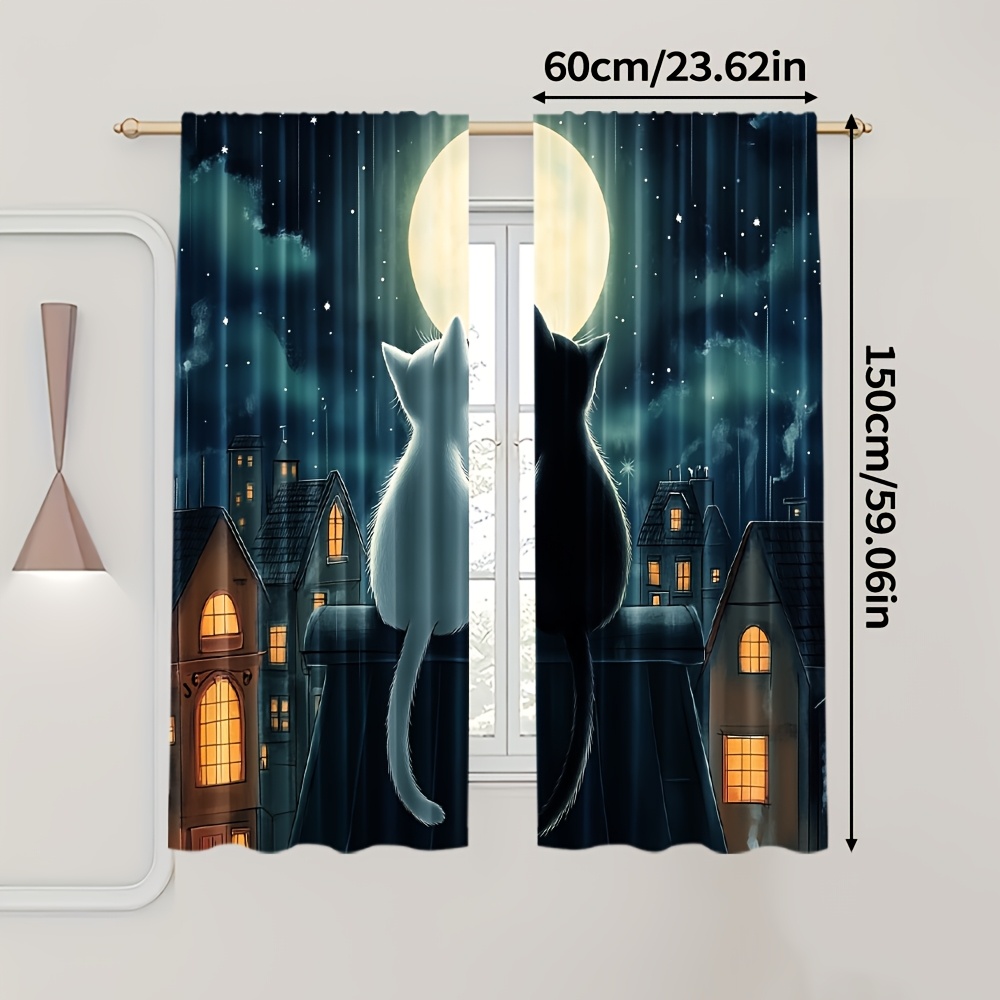 TEMU Ensemble de 2 rideaux avec un adorable motif de chat, multifonctionnels 100% polyester (tendeur, mouvement et piles non ). Parfaits pour la