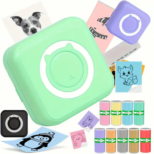 mini printer micro printer for smartphones with 10 rolls of color self printing paper mini thermal printer wireless photo printer sticker printer mini label printer for instant printing of study notes anatomical drawings photos