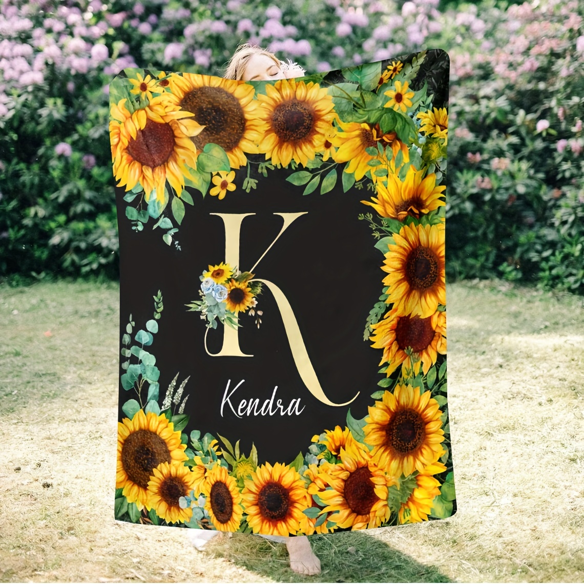 

1pc Custom Name Sunflower Sunshine Blanket Custom Name Soft Blanket Flannel Blanket