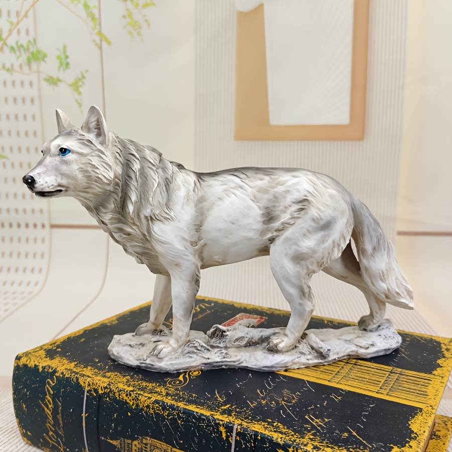 9-Inch Grijze en Witte Wolf Sculptuur