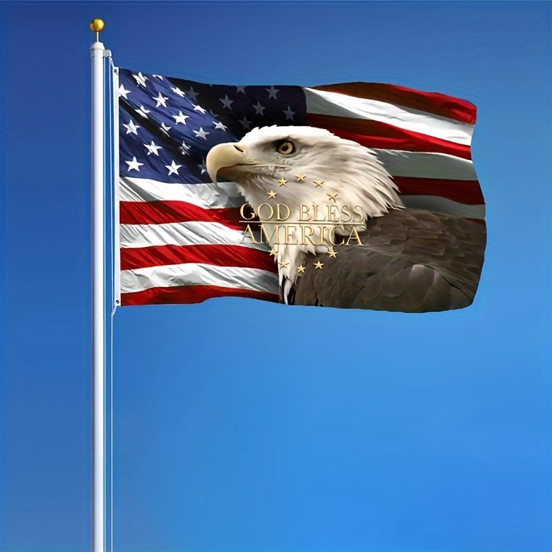 1pc, 3 Ft X 5 Ft, Patriotic Polyester Flag, Rustic Bald Eagle And American Flag, Wall Hanging Decoration With Brass Grommets, God America Flag, Outdoor And Indoor Decoration, Perfect Gift Patriotic