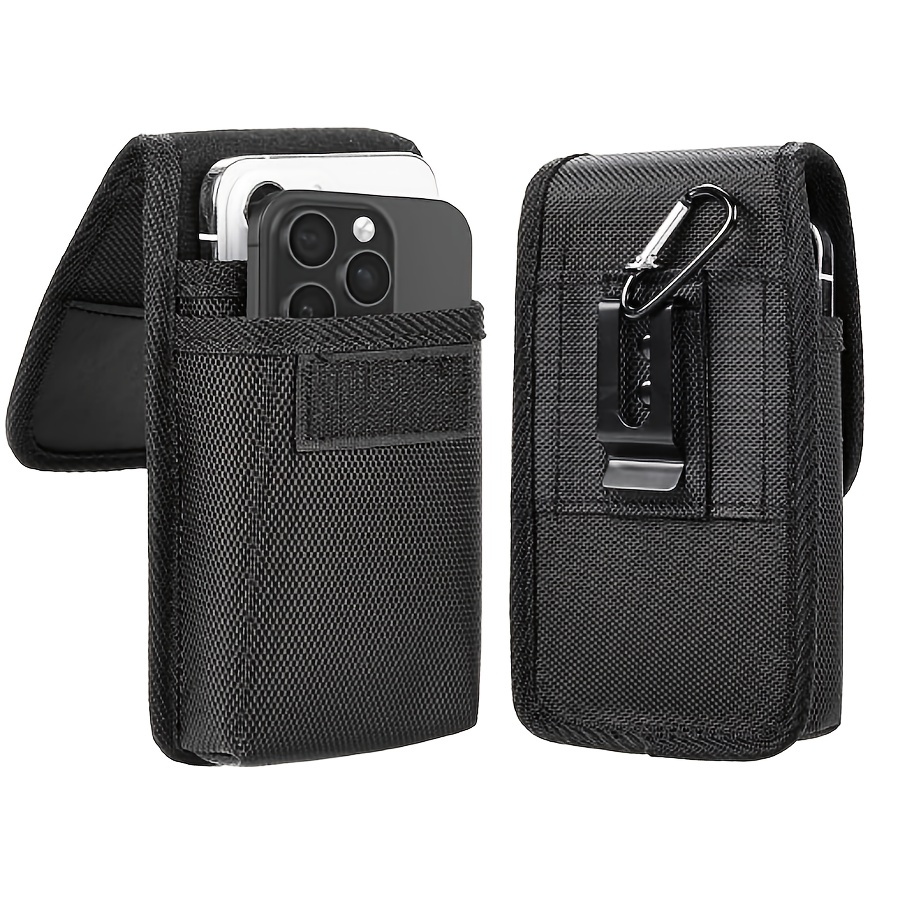 TEMU Dual-compartment Men's Waist Pouch Phone Case With Heavy-duty Belt Clip And Carabiner Closure, Featuring 2 Ideal Phone Holders. | Sturdy And