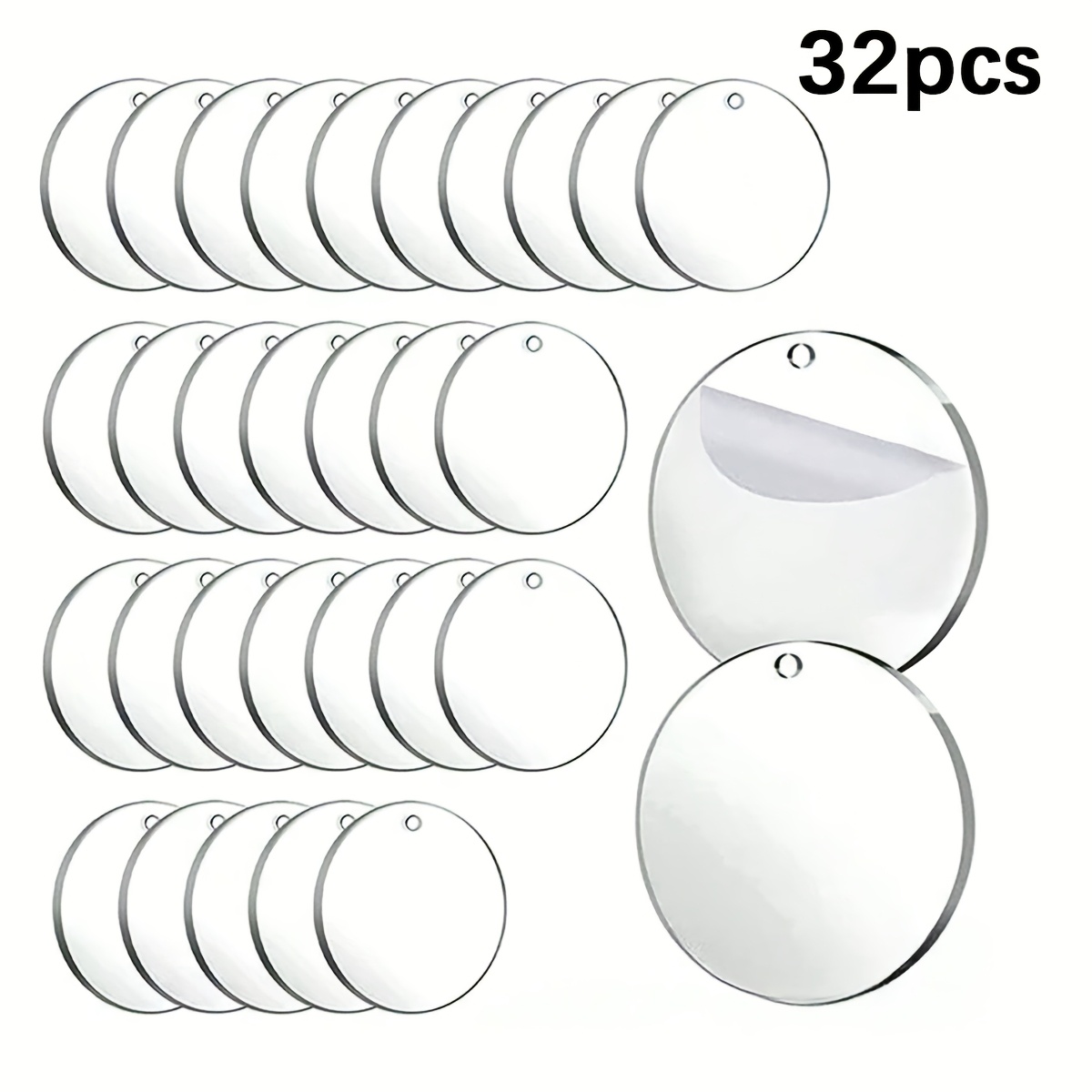 TEMU Feuilles acryliques rondes plates 2D, de 32 pièces, étiquettes vierges transparentes, ornements d'arbre de Noël, adaptées à la peinture,
