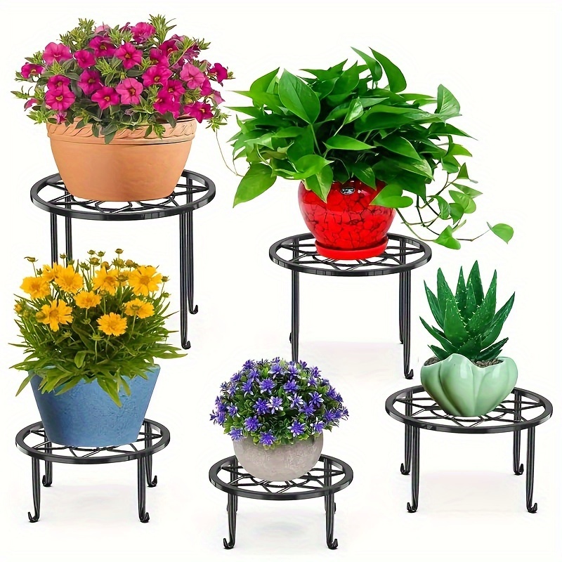 

5-piece Heavy Duty Metal Plant Stands - Rustproof Iron Flower Pot Holders For Indoor & Outdoor Use, Versatile Round Planter Shelves