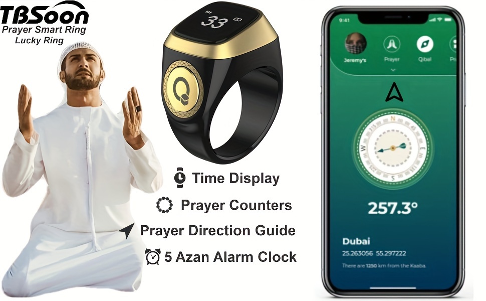 prayer smart ring   ring watch ring with prayer counters 5 prayer time reminders prayer   indicator guide long   oled display   alarm clock beads ring fashion cool muslim   zikr ring details 0