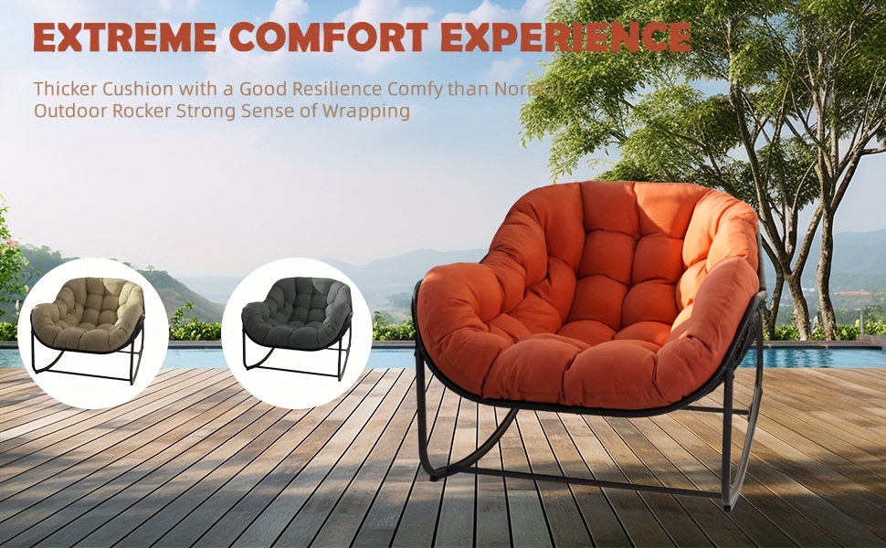 comfortable Outdoor Papasan Rocking Chair Wicker Papasan Patio with Cushion And Pillow, Large Papasan Rocker Egg Chair for Garden And Patio 19 Outdoor Papasan Rocking Chair, Wicker Papasan Patio with Cushion And Pillow, Large Papasan Rocker Egg Chair for Garden And Patio