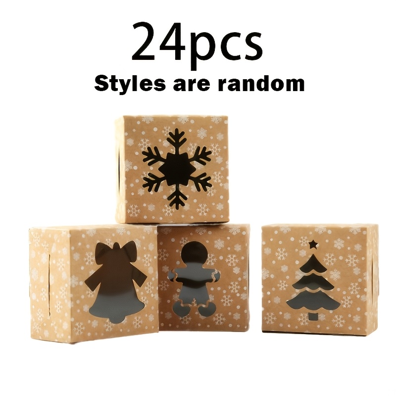 TEMU 12/24pcs Boîtes Cadeaux Carrées en Papier de Noël, Boîte Cadeau Décoration Fenêtre Découpée Arbre de Cloches Homme Pain d'Épice de Neige, Petite