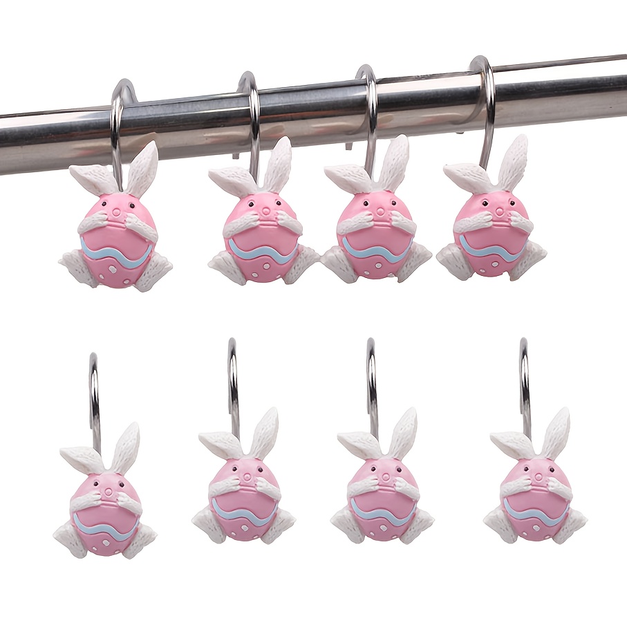 

12-pack Easter Bunny Shower Curtain Hooks, Decorative Rabbit Design, Bathroom Accessory For Home Decor, Fun Cartoon Rabbit Easter Holiday Curtain Hangers