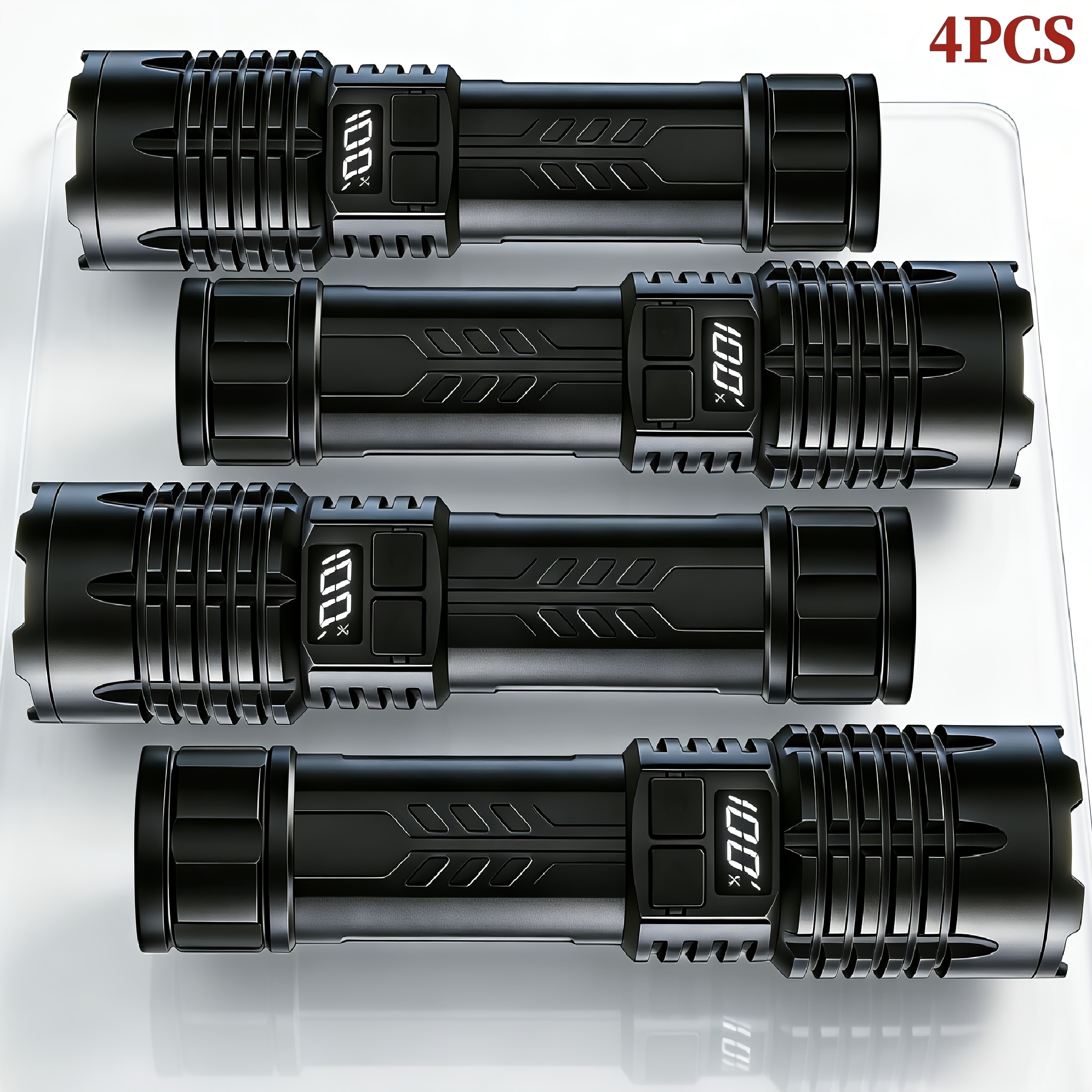 4-Pack Tactical Survival Kit Must Have: Super Bright Rechargeable LED Flashlights Set, Zoomable Spotlight & USB Charging For Emergency Preparedness, Power Outage Supplies, Camping Gear, Perfect Men Gifts