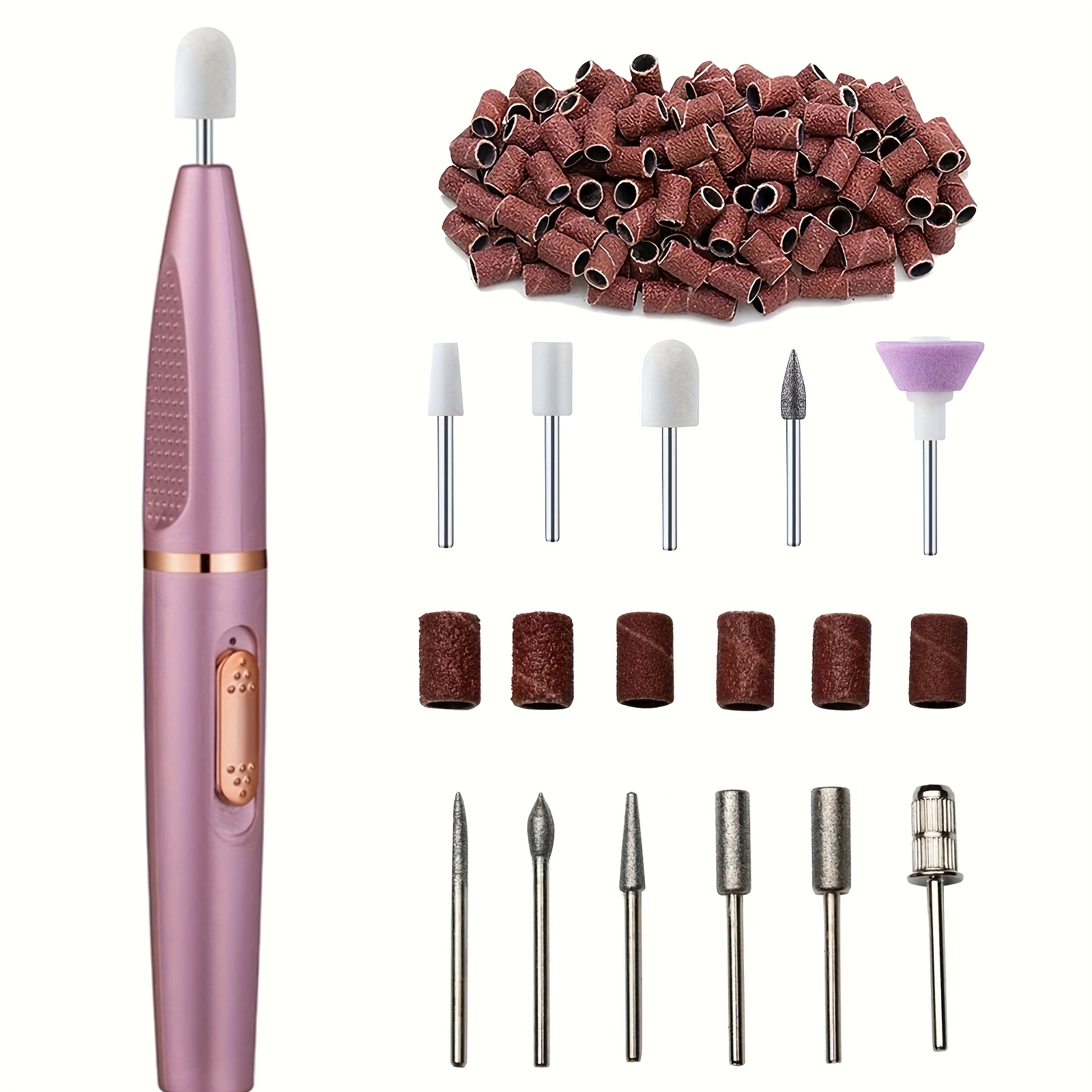 TEMU Lime à ongles électrique portable à vitesse variable - Kit d'ongles en acrylique avec 11 têtes interchangeables - Ensemble professionnel pour