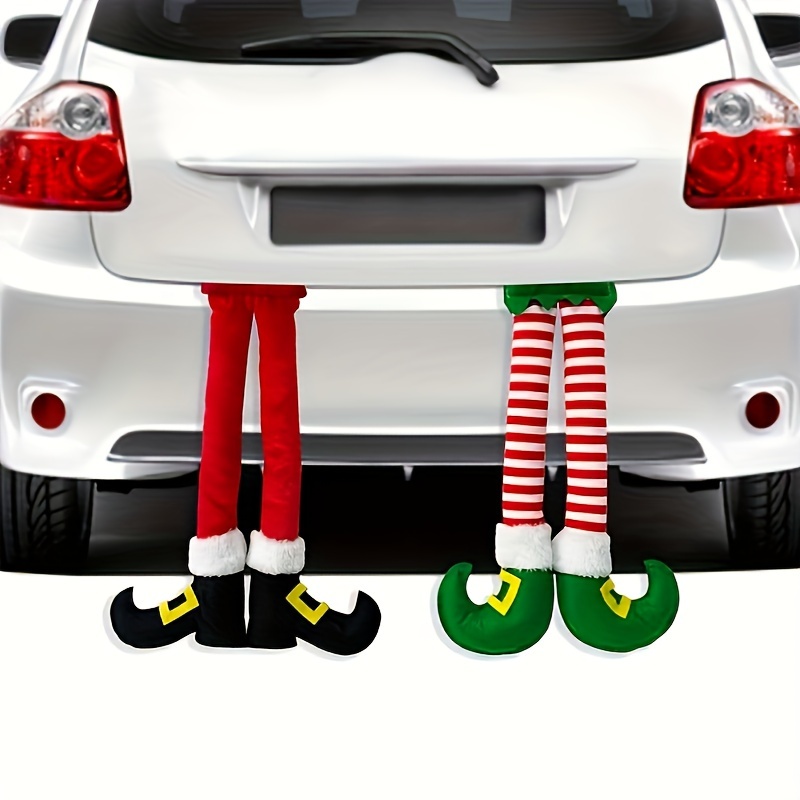 

2pcs Christmas Elf Legs Car Trunk Ornaments - Plush Holiday Decorations, Suitable For Rear Bumper Or Tree, Striped Leg Decorations For Fireplace And Party Decor, Christmas Party Decorations