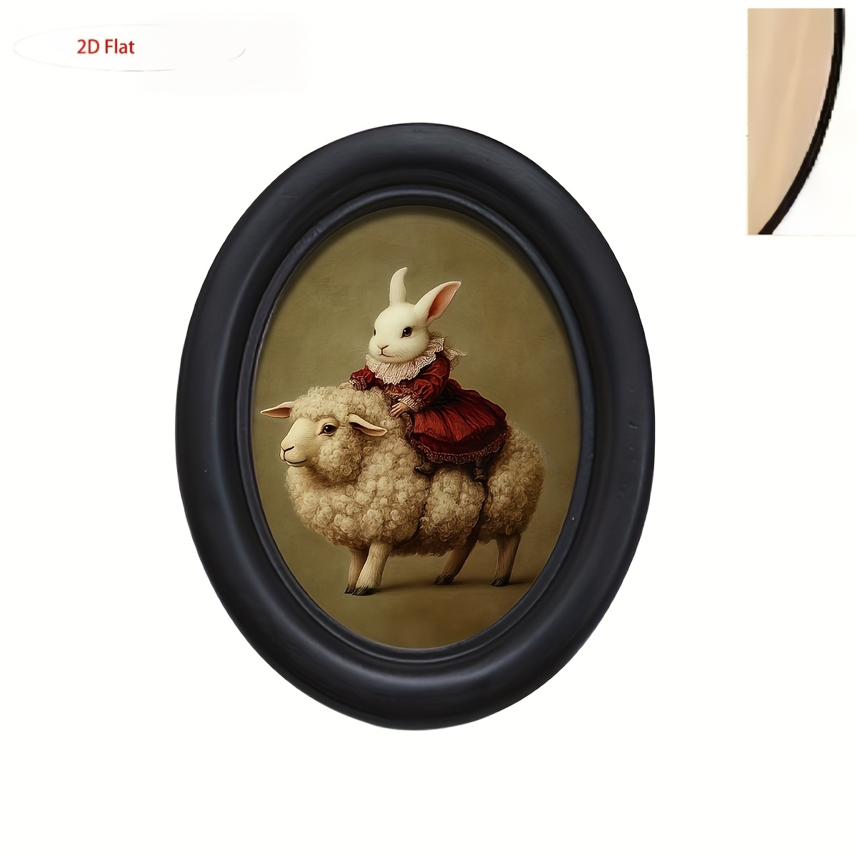 TEMU Décoration plate ovale 2D en bois de lapin monté sur , impression de de vintage fantaisiste pour table ou suspension murale, cadeau polyvalent