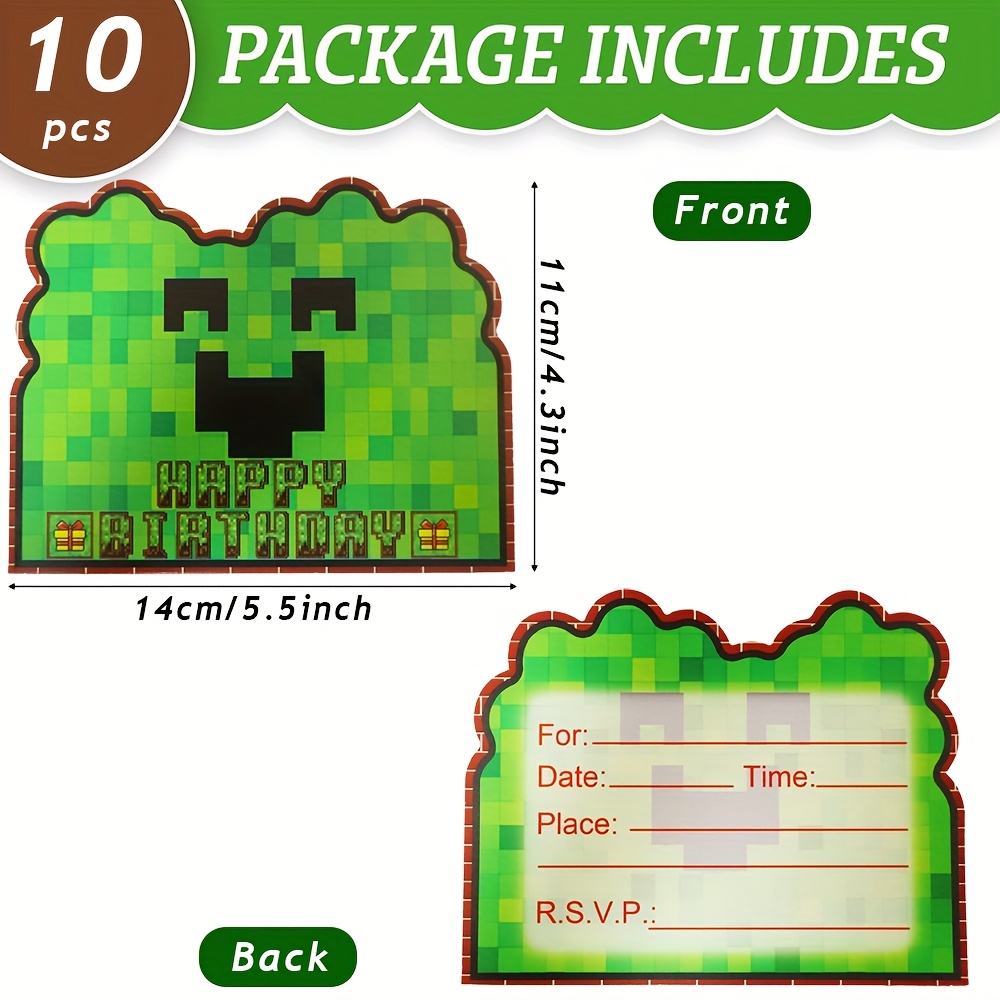 E-shop 10 bunte, grüne Pixel-Grußkarten für Spiele, für Geburtstag, Freundschaftstag und festliche Papierparty-Einladungen, ideal für Feiern und