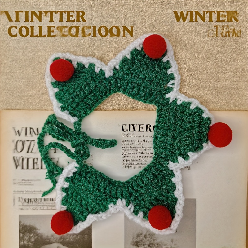 Image of 1pc Christmas Handmade Knitted Collar For Cats And Dogs - Scarf & Drool Towel New Year Accessory Set