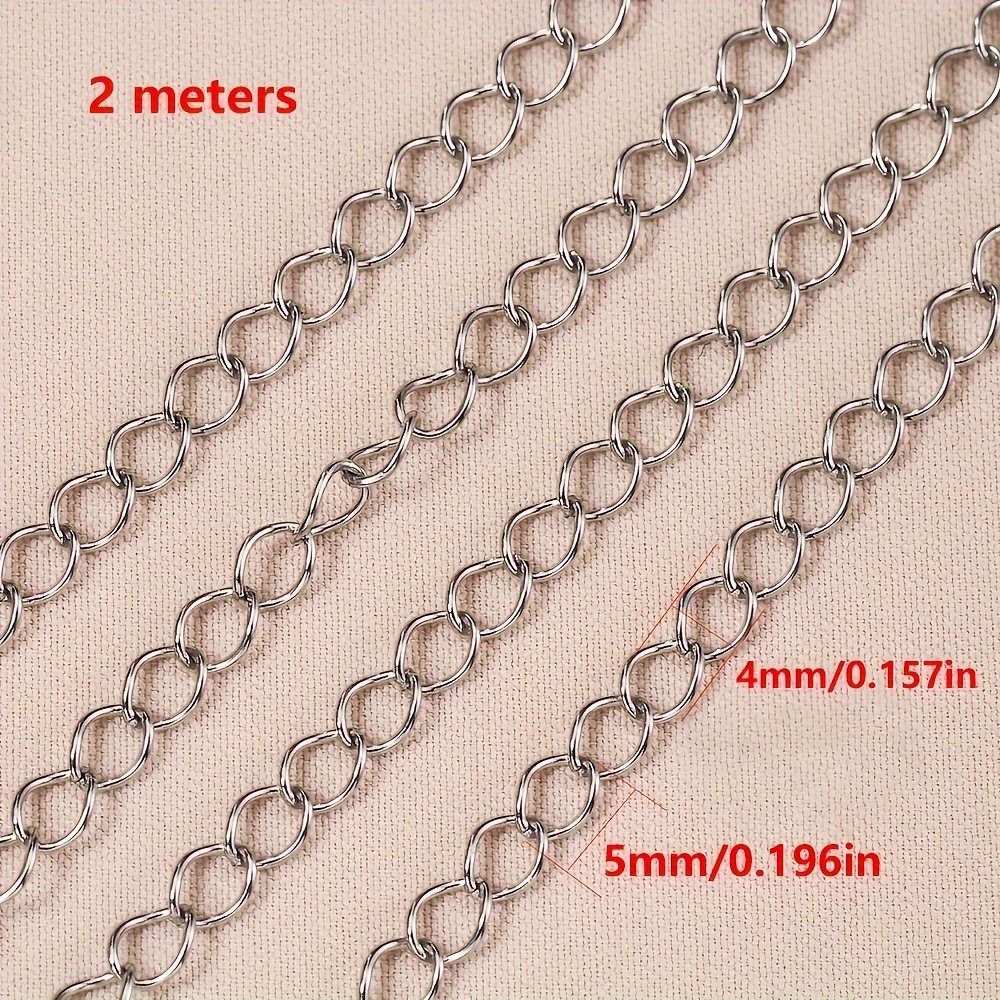 2m Mingxuan Stainless Steel Chain, 2/3/4mm Thick Twisted Link Chain For Making, Crafting Accessory, Pendants For Jewelry Making