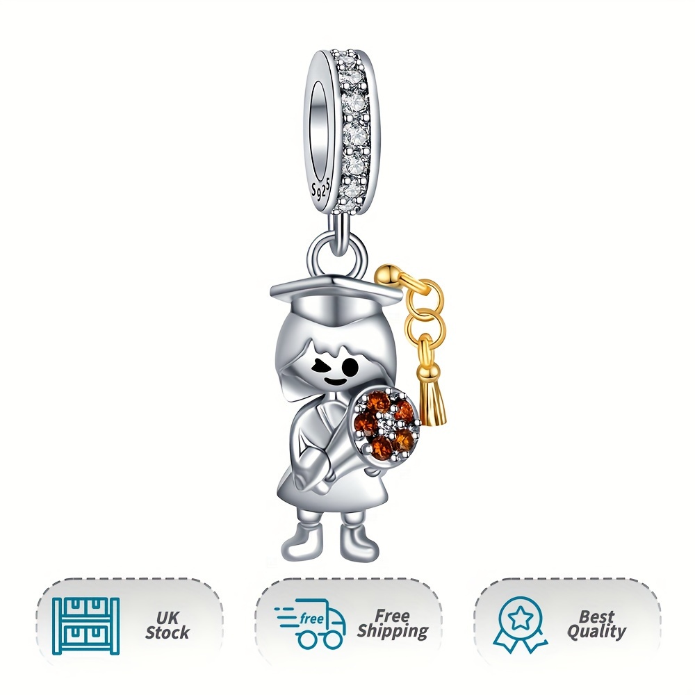 925 Sterling Silver Graduation Dangle Charm for Bracelet & Necklace