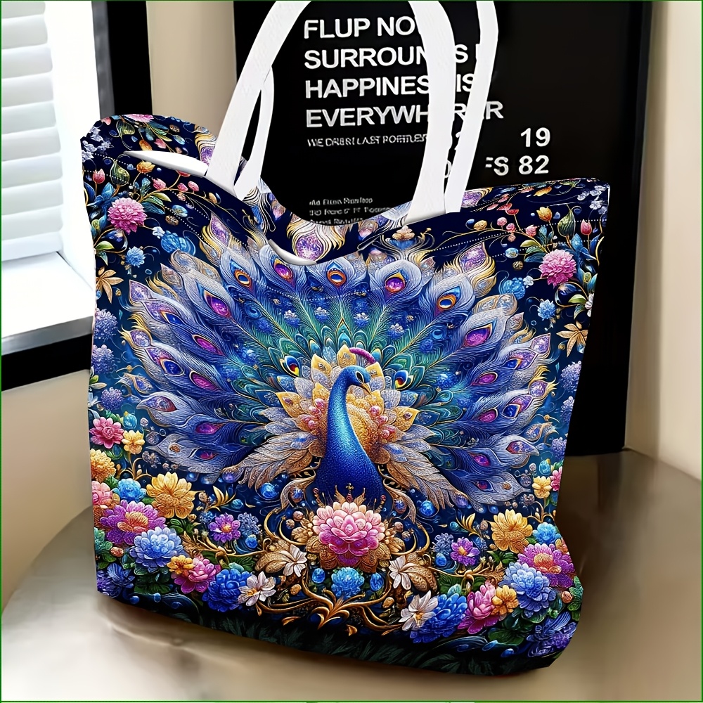 TEMU 1pc Exquisite Shoulder Bag, Peacock Floral Pattern Women's Shoulder Bag, Multi-functional, Tote Bag, Clutch, Evening Handbag, Travel Essential,