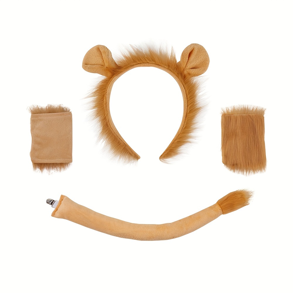Image of 1 Set Lion Costume Full Outfit With Headband, Nose, Mouthpiece & Tail - Soft Furry Lion Ears & Gloves For Role-play, Halloween, Birthday Parties - Unisex For & (comfortable Lion Suit)