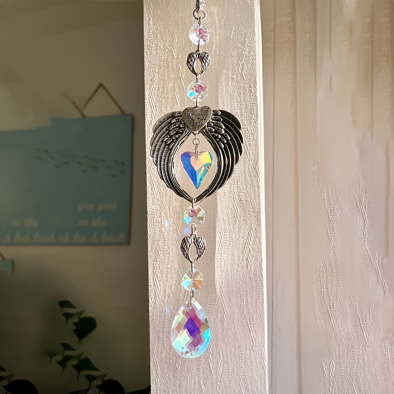 Sun Hanging Ornament 1pc, Crystal Octagon & Heart Shaped Prisms, Classic Style Glass Pendant For Thanksgiving & Christmas, Memorial Keepsake Charm 'forever In My Heart'