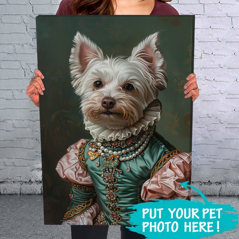 

1pc Framed Custom Princess Pet Portrait Painting Canvas Wall Art, Renaissance Portrait From Photo, Princess Pet Portrait Painting, Ready To Hang