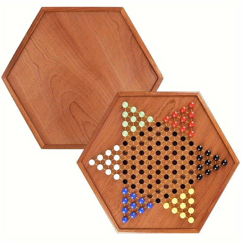 

Wooden Chinese Set With Storage Drawer, 60 Acrylic Marbles In 6 Colors - 12 Spare Marbles, Suitable For 6 Players, Classic Game, Suitable For All , Family And Parties