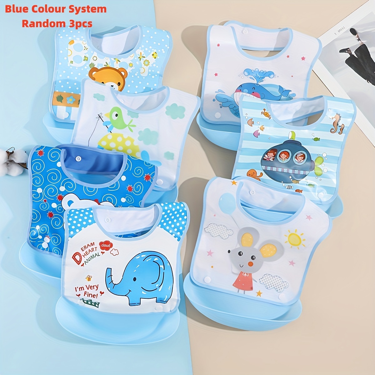 Image of Random 3-strip Adjustable Baby Bib 3d Eating Bib Infant Bib Detachable Drool Bib Feeding Bib