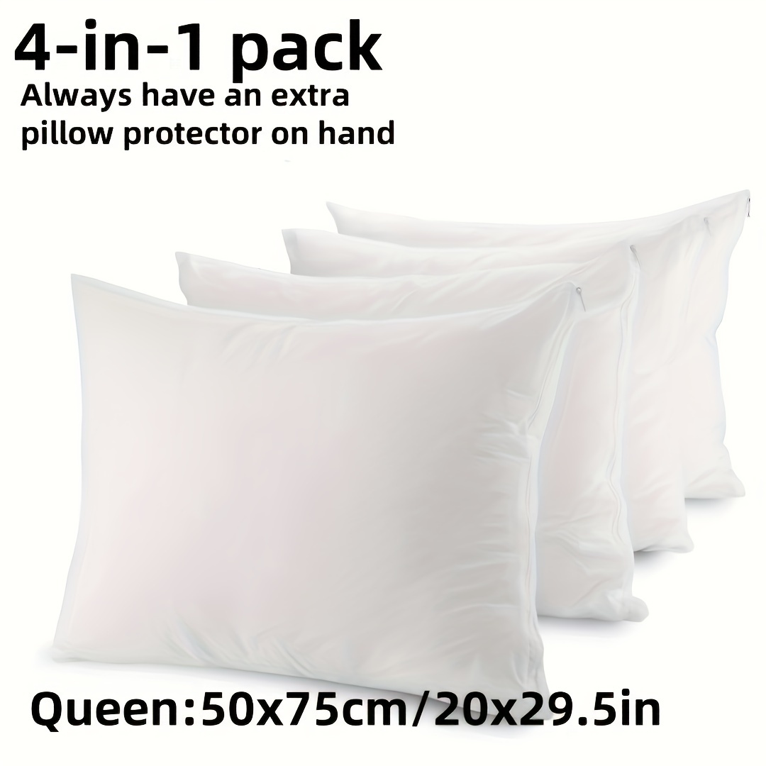 TEMU Lot de 4 protège-oreillers zippés, taies d'oreiller blanches, 100% polyester – 3 tailles – Qualité hôtel de luxe, taie d'oreiller douce et