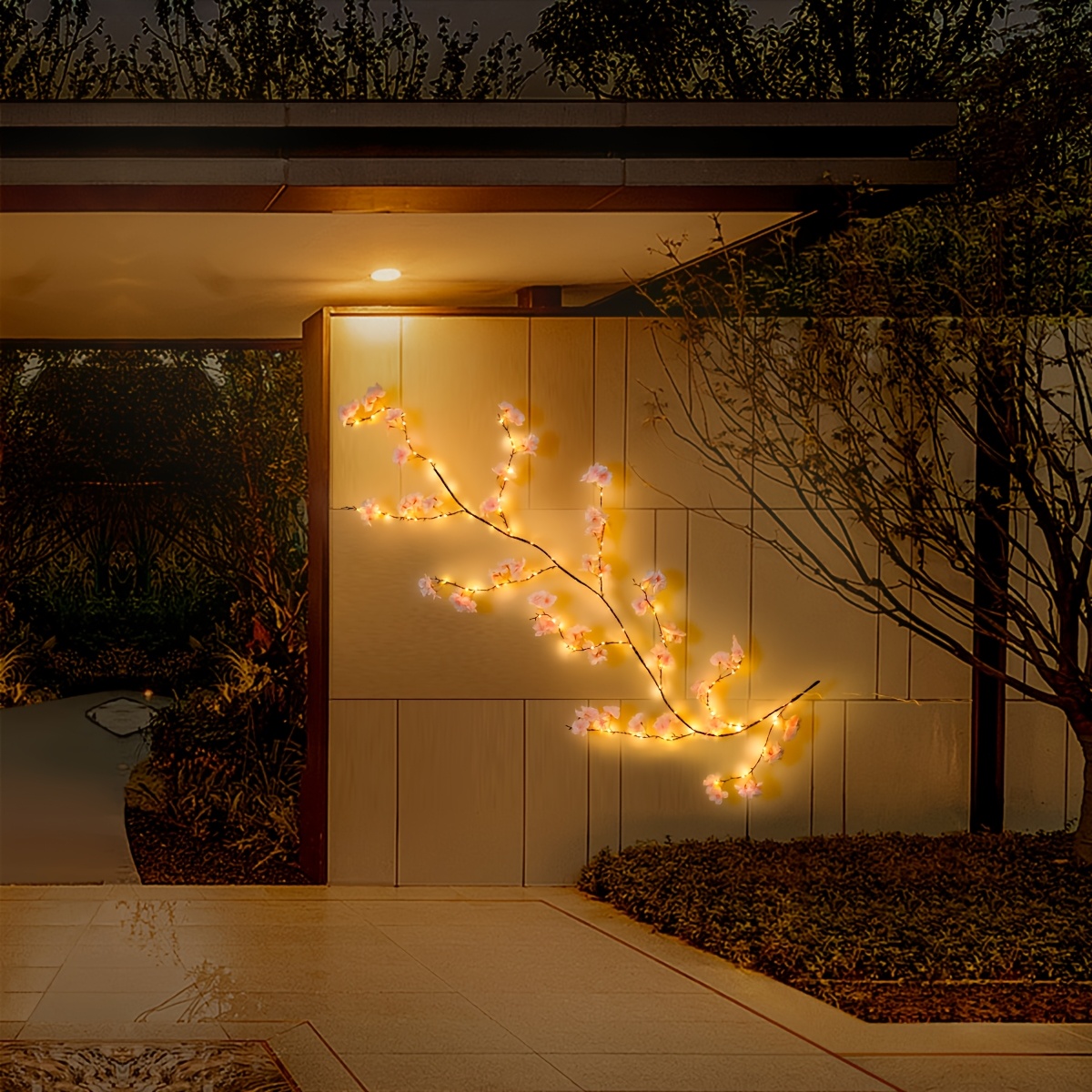 1pc Artificial Cherry Wreath Courtyard Wall Lights Usb Powered, /5.9ft 140led Glowing Brown Fairy String Lights For Christmas Wedding Party Bedroom Indoor Outdoor Decor (without Battery)