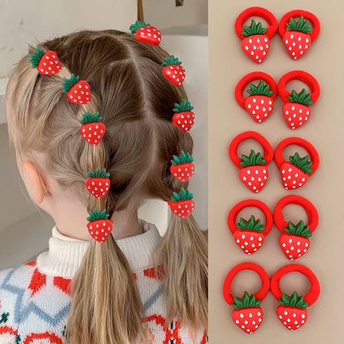 10 30pcs sweet cute strawberry hair ties for girls red festive towel hair bands youngsterss hair elastics and headbands