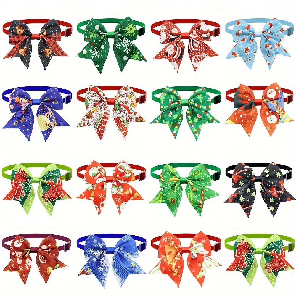 

15pcs Christmas Dog Bow Ties Set - Adjustable Holiday Pet Accessories For Small Breeds, Hand Wash Only