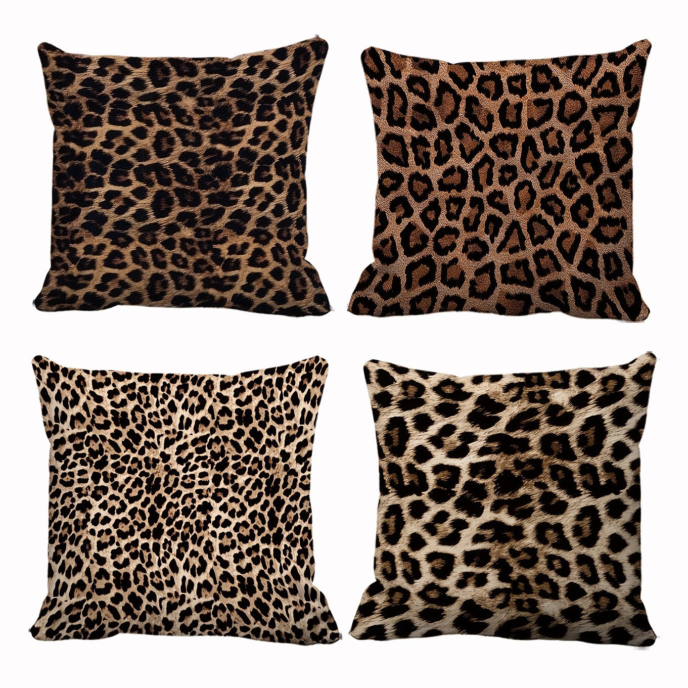 Jit4pcs Set Of Vintage Wild Classic Leopard Print Cushion Covers Creative Personal Tiger Pattern For Garden Courtyard Business Office Party Living Room Bedroom Sofa Bed Car (without Pillow Core)