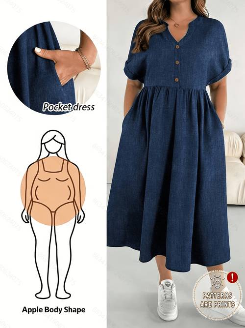 item picture plus size plus size womens solid color casual v neck short sleeve dress for spring summer and autumn