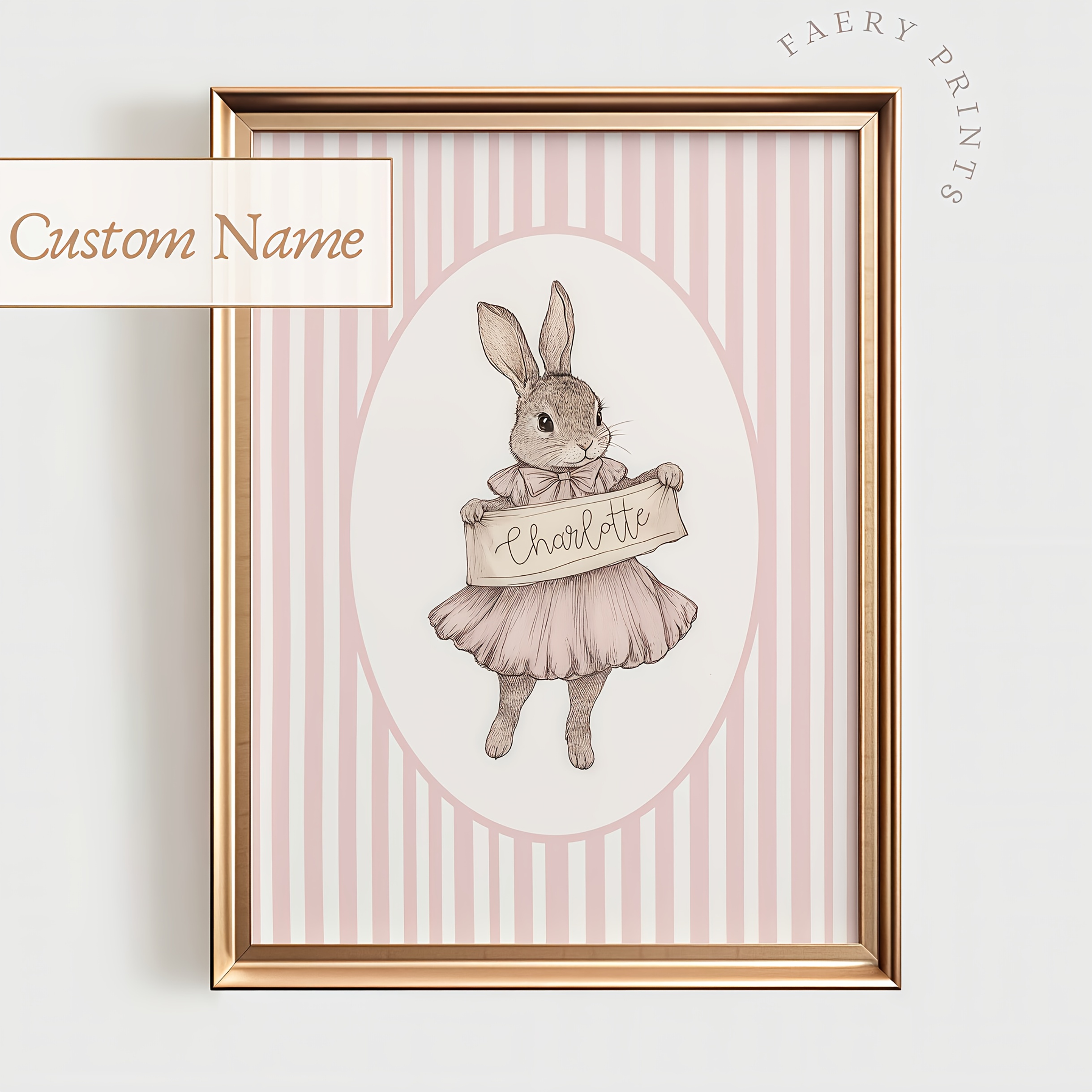 TEMU 2d Flat, Personalized Bunny Canvas Wall Art For Baby Girl Room, Custom Name Nursery Decor, Wrapped Pine Wood Canvas Print