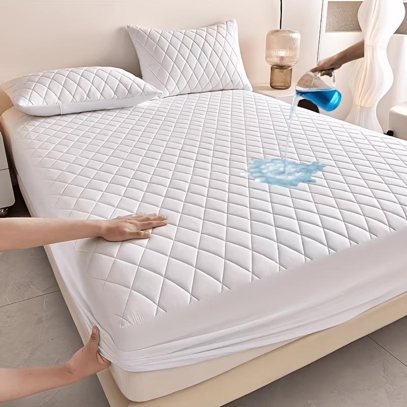 TEMU 1 Protector de colchón acolchado impermeable, de cama ajustable con bolsillo profundo, antideslizante y lavable a máquina, ropa de cama de otoño