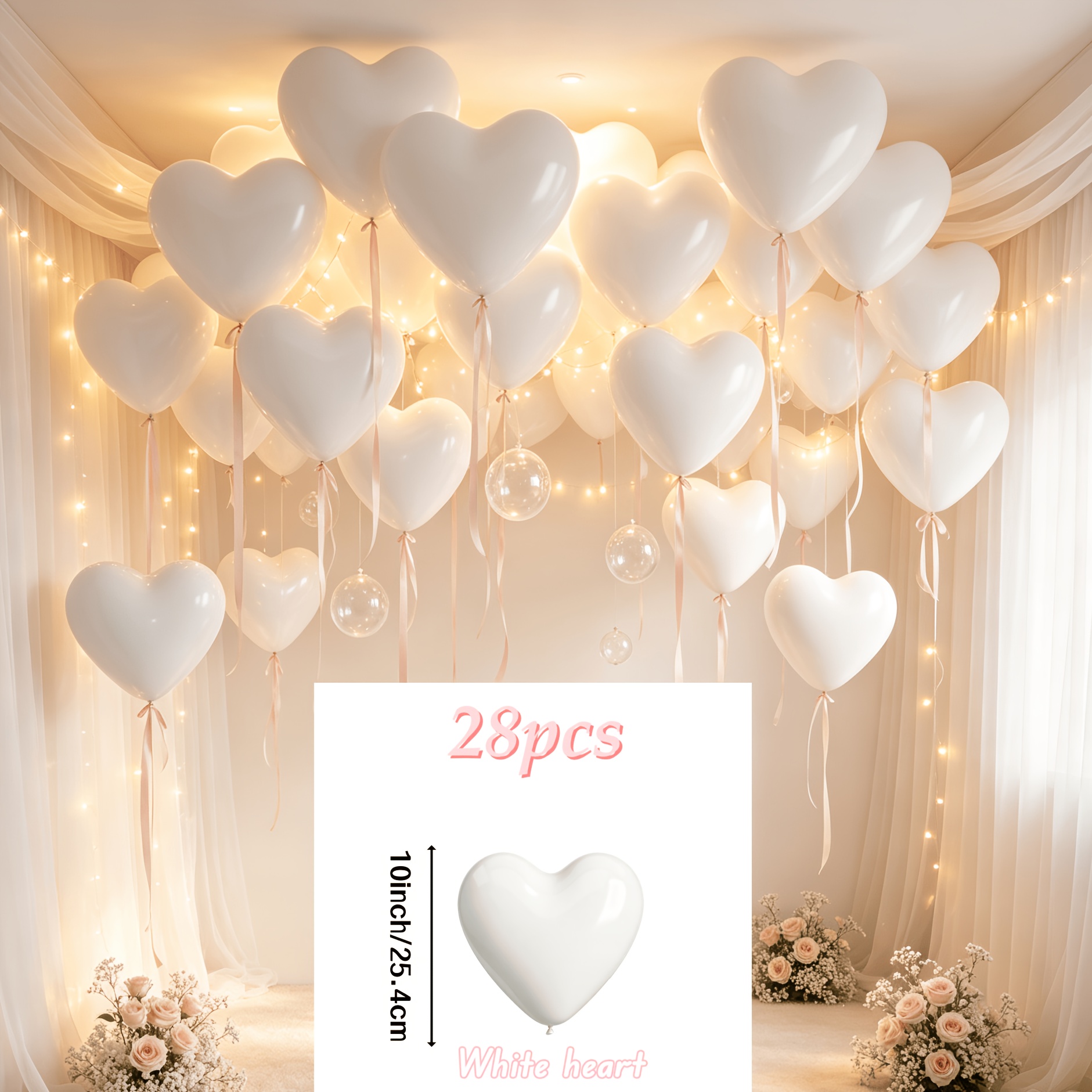 TEMU 28pcs Large 10-inch Heart-shaped Latex Balloons, Colorful Heart Bouquet, Romantic Decorations For Valentine's Day, Birthday, Wedding,