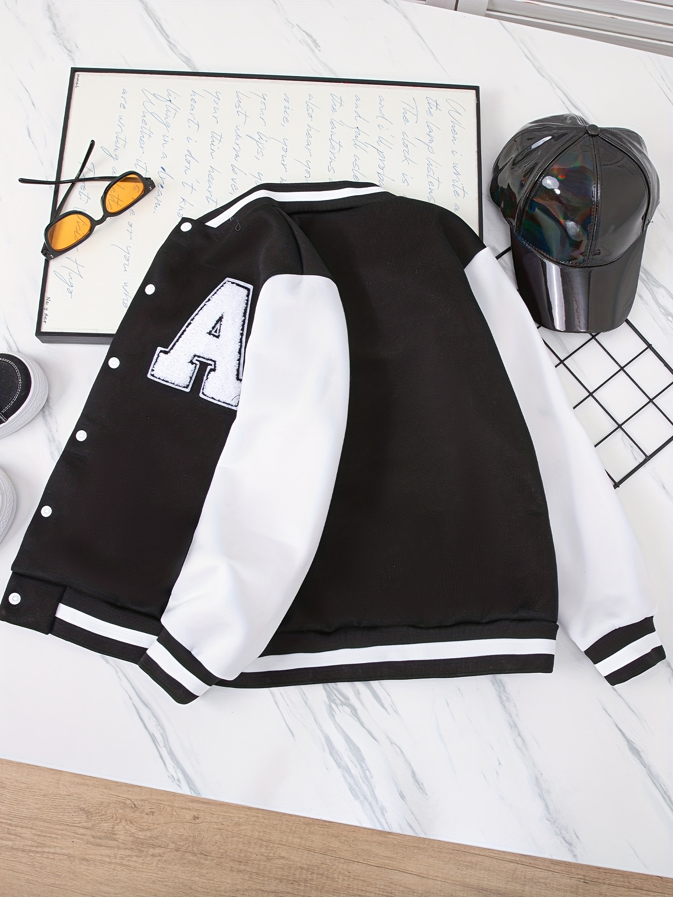 Girls' Vintage Puzzle Letter Patchwork Baseball Jacket