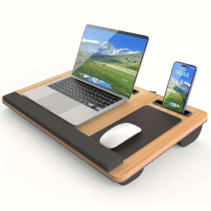 -purpose Office Computer Desk With Wrist Rest, Mouse Pad, Tablet And Phone Slots, Portable Handle, Padded Laptop Desk, Durable Wooden Structure, Suitable For Bed Use, Home Storage, And Office
