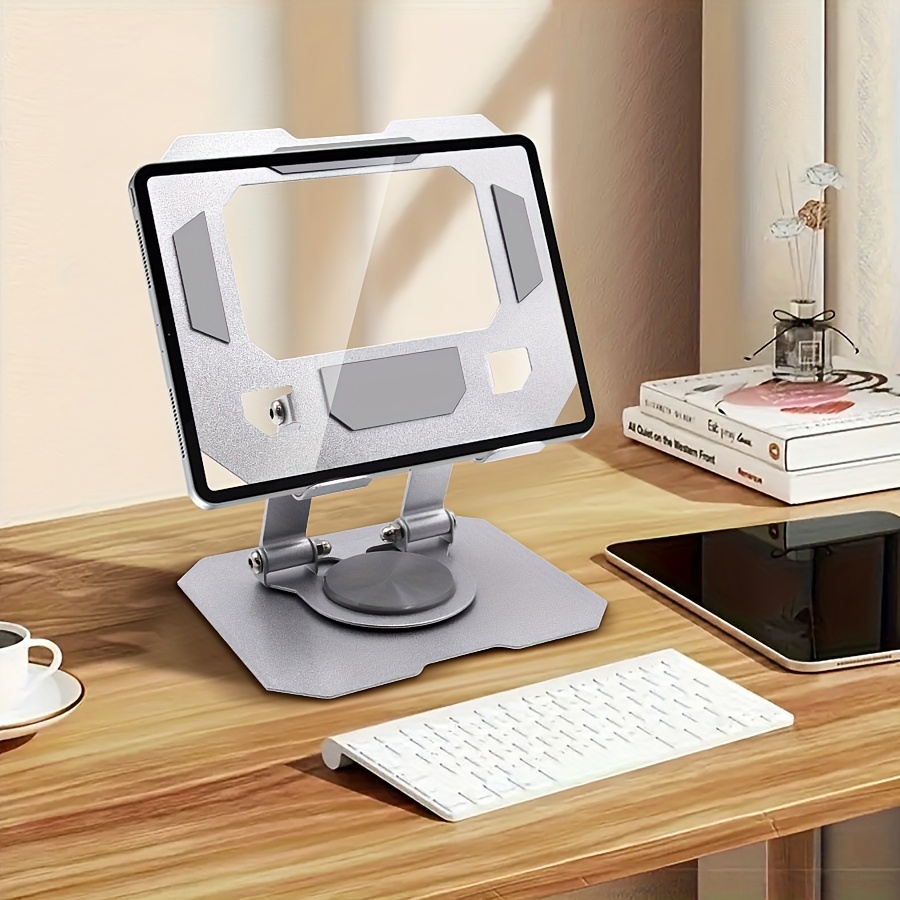 TEMU Adjustable Aluminum Tablet Stand, 360° Rotating , Non-slip Foldable Phone Holder, Height Adjustable, Compatible With Ipad And Iphone, Desk Accessory