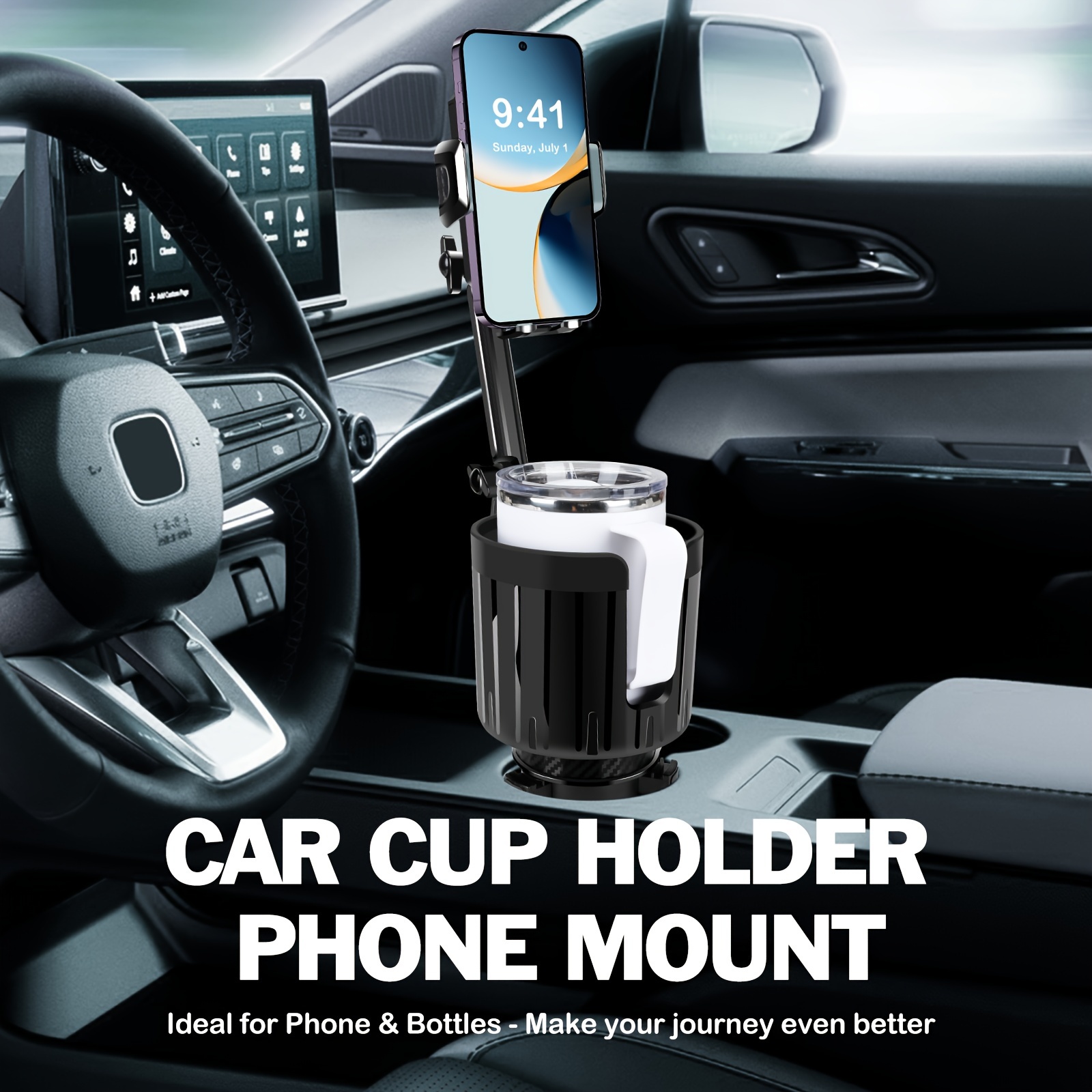 Car Cup Holder Phone Mount, Large Cup Holder With Adjustable Off-center  Base And 360° Rotation Phone Mount, Compatible With All Smartphones