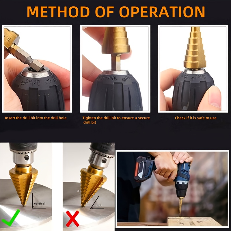 6pcs step drill bit hss titanium coated metric cone metal drill bits for stainless steel sheet metal Product details 8